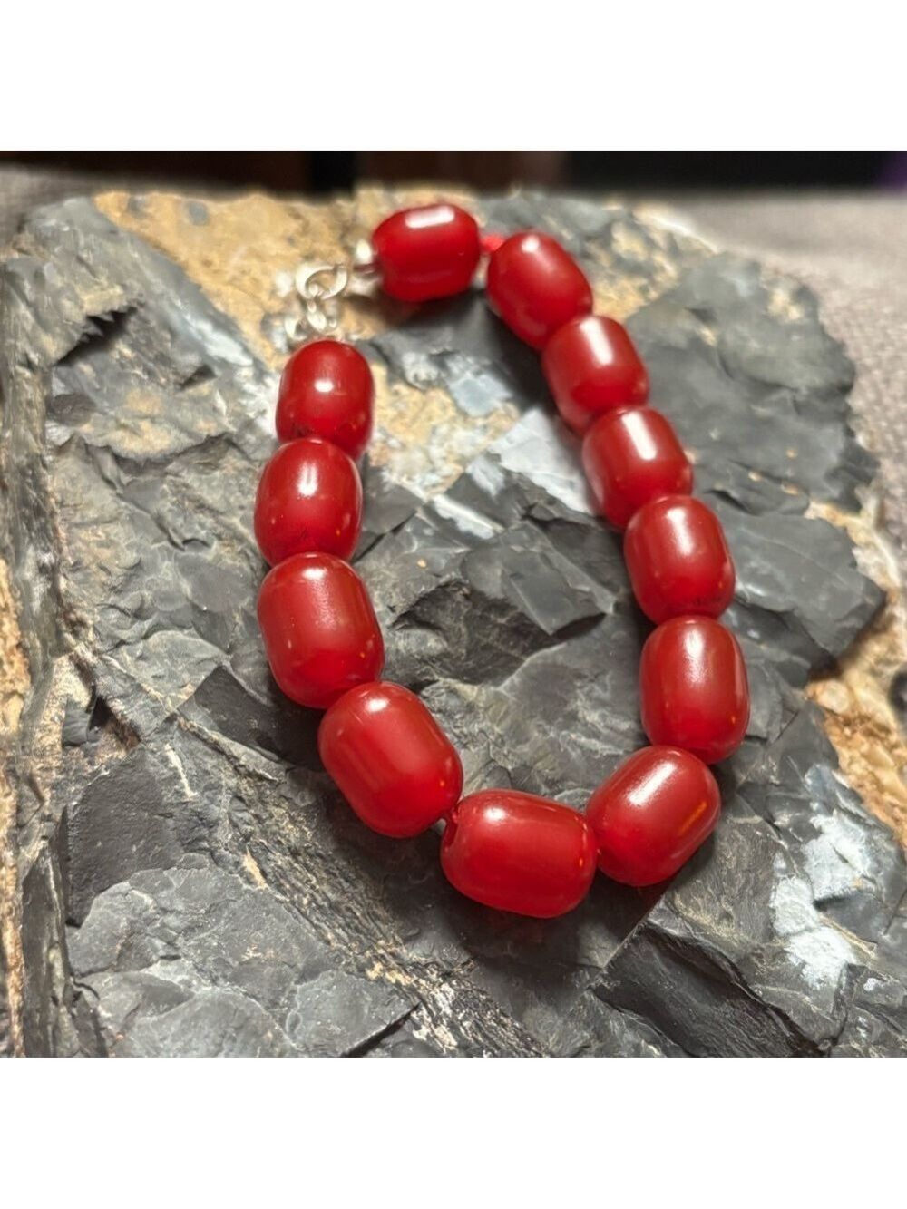 ANTIQUE Cherry Amber (Phenolic Resin) Bracelet 1920s Baltic Rare Red Bakelite